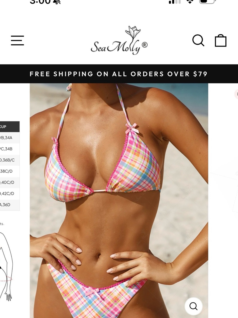 Sea Molly Pink Plaid Triangle Bikini Top and Bottom Set